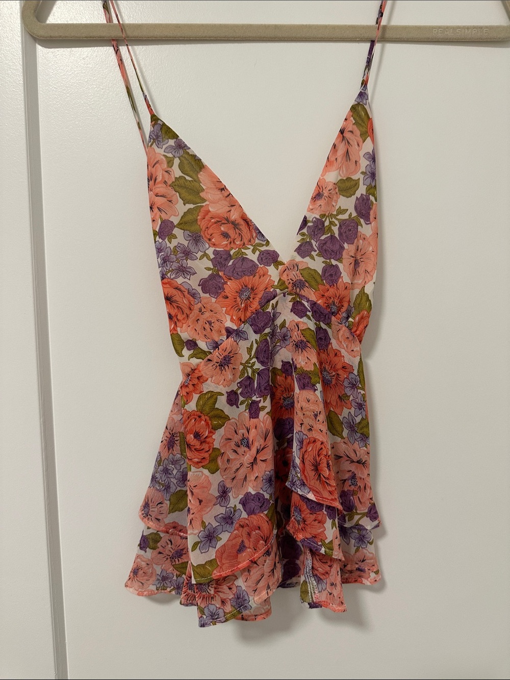 Astr Floral V-Neck Spaghetti Strap Cami in Pink & Purple